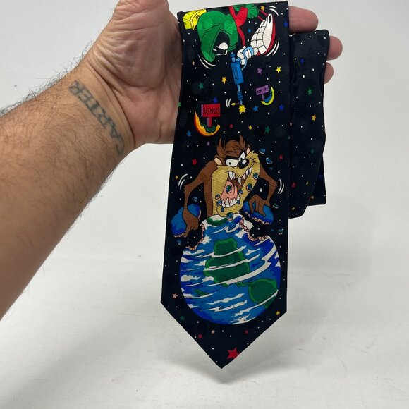 Looney Tunes Mania 1993 Savor The Planets Marvin the Martian Taz Men’s Neck Tie - Picture 1 of 7